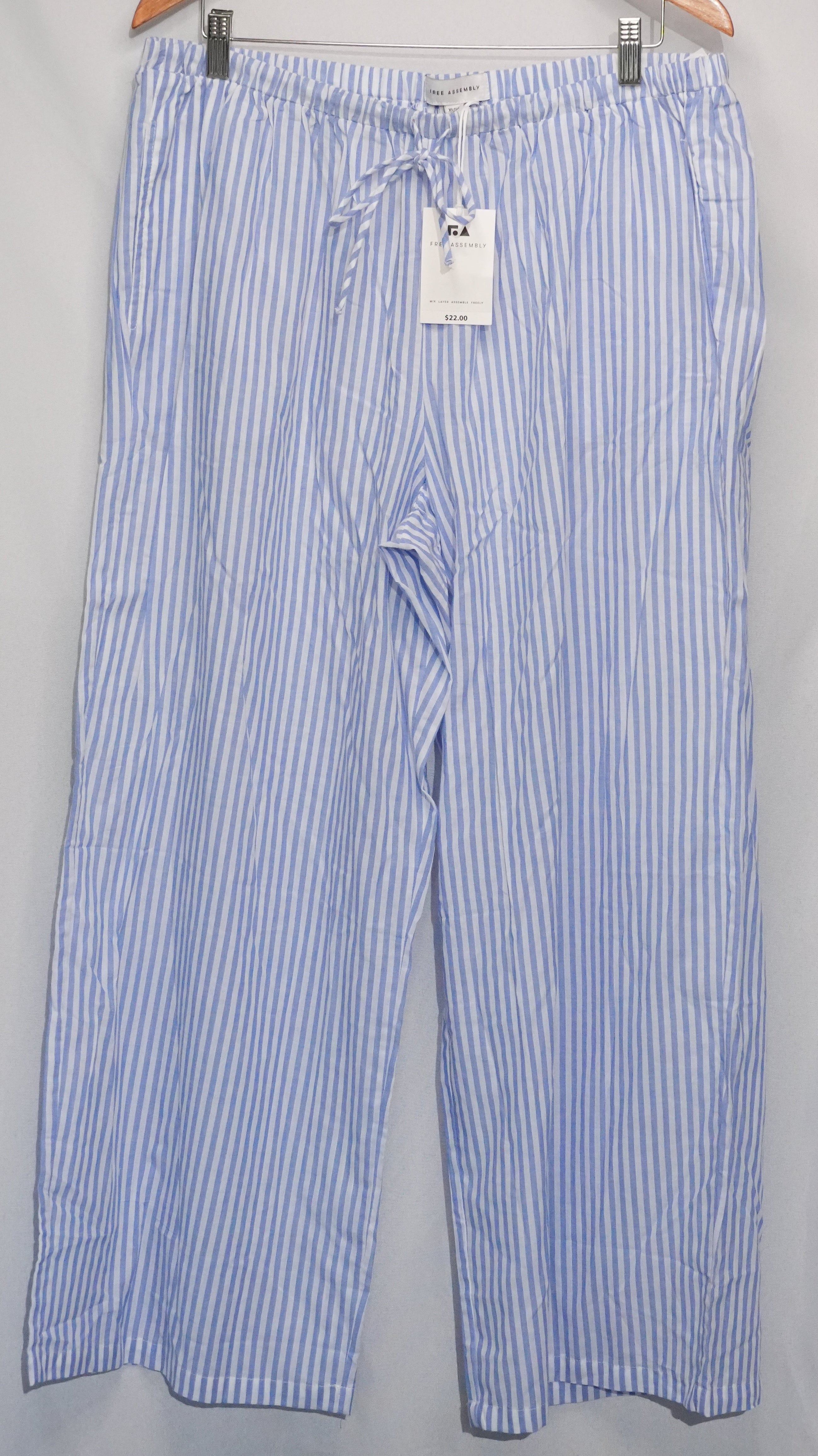 Free Assembly Striped Wide Leg Pants Women Extra Large Blue White Drawstring