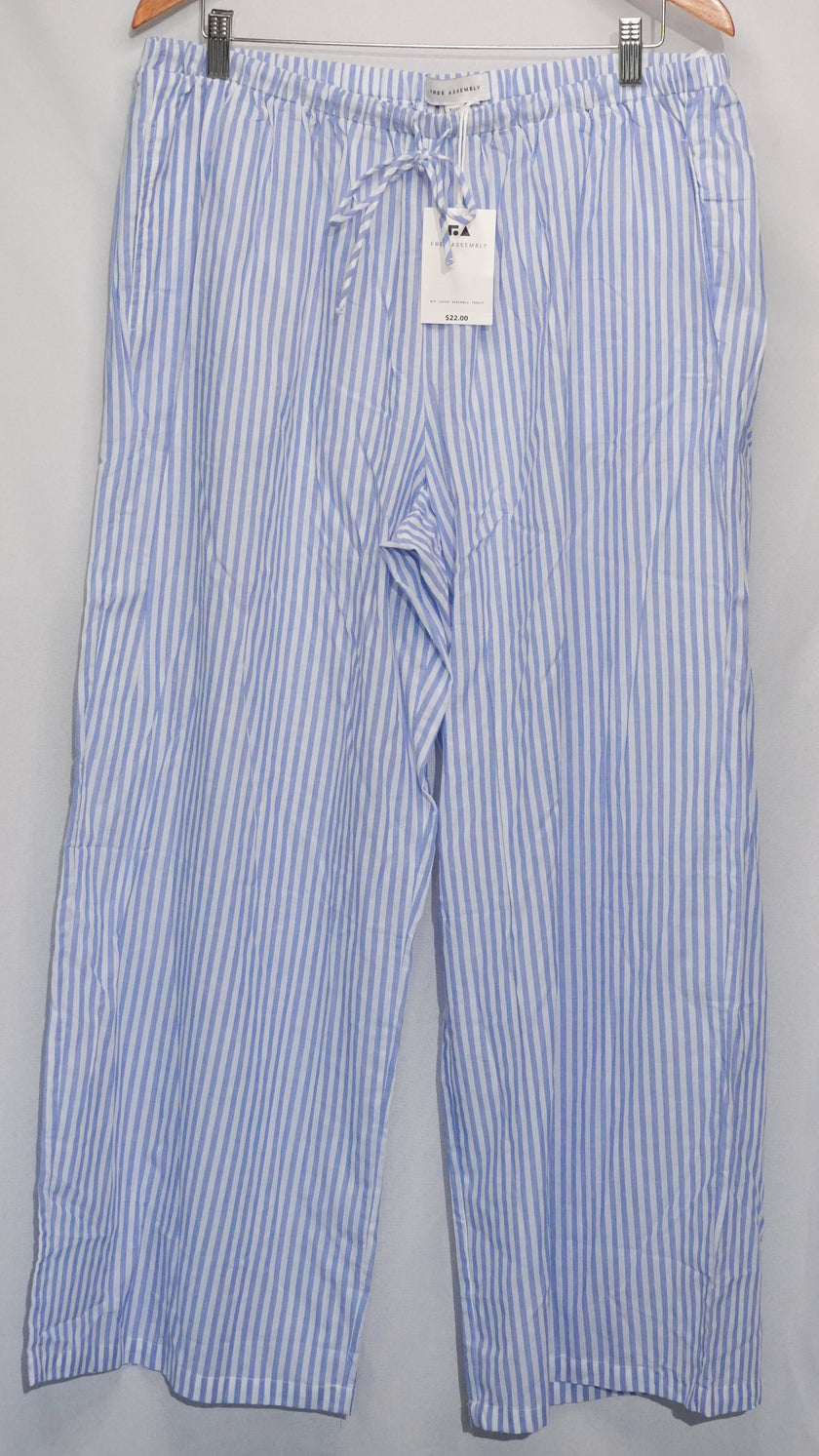 Free Assembly Striped Wide Leg Pants Women Extra Large Blue White Drawstring