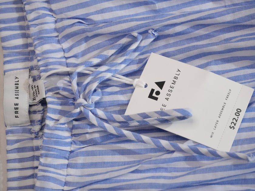 Free Assembly Striped Wide Leg Pants Women Extra Large Blue White Drawstring