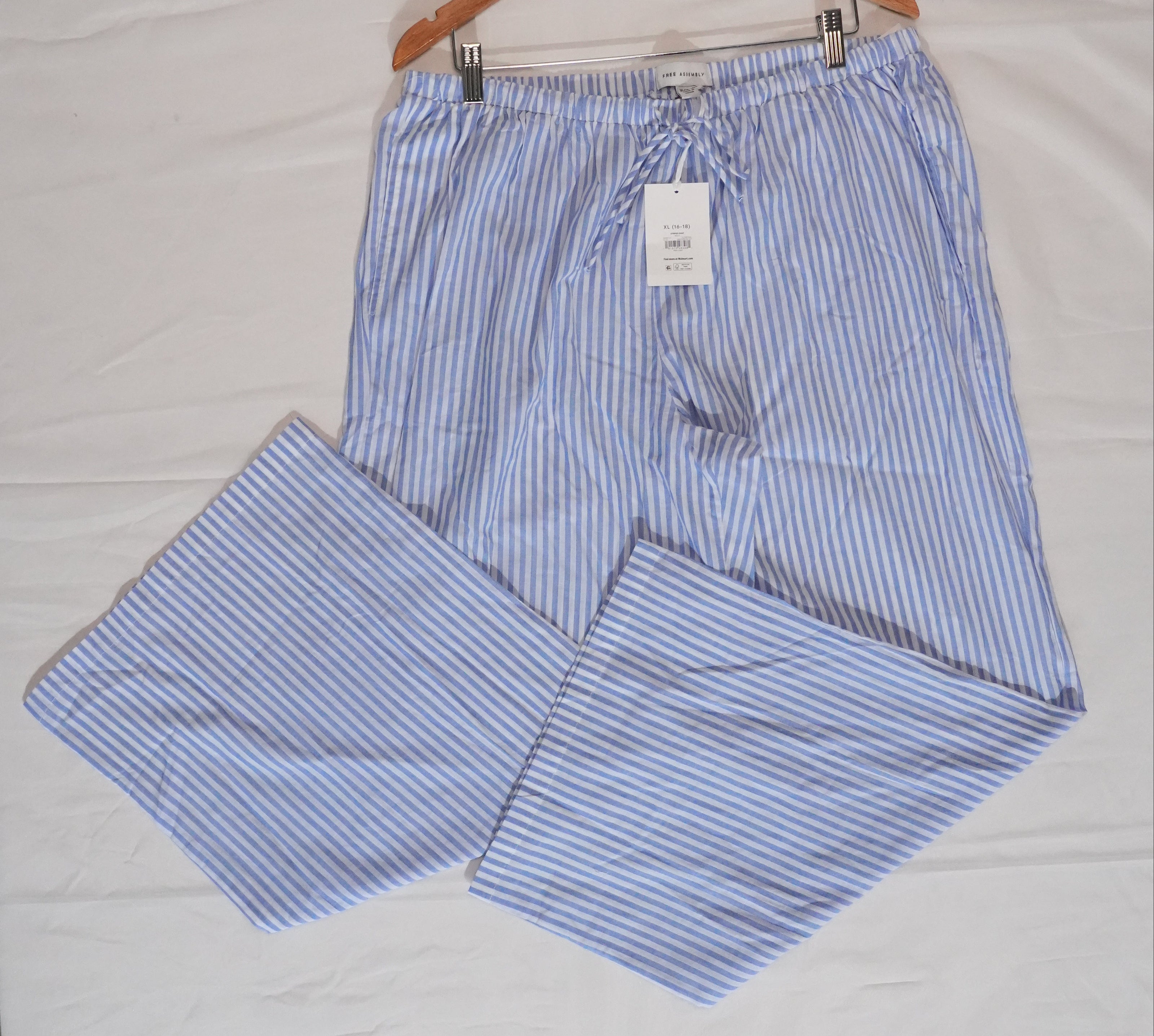 Free Assembly Striped Wide Leg Pants Women Extra Large Blue White Drawstring
