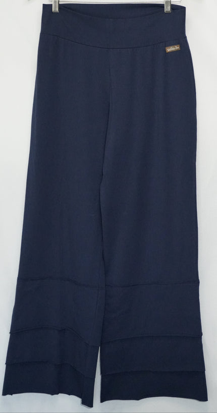 Matilda Jane Wide Leg Pants Women Large Navy Blue Tiered Ruffle Knit Trousers