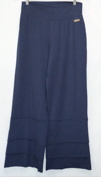 Matilda Jane Wide Leg Pants Women Large Navy Blue Tiered Ruffle Knit Trousers