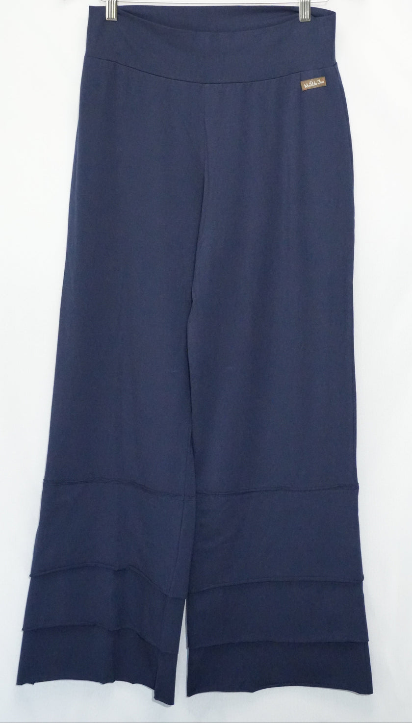 Matilda Jane Wide Leg Pants Women Large Navy Blue Tiered Ruffle Knit Trousers
