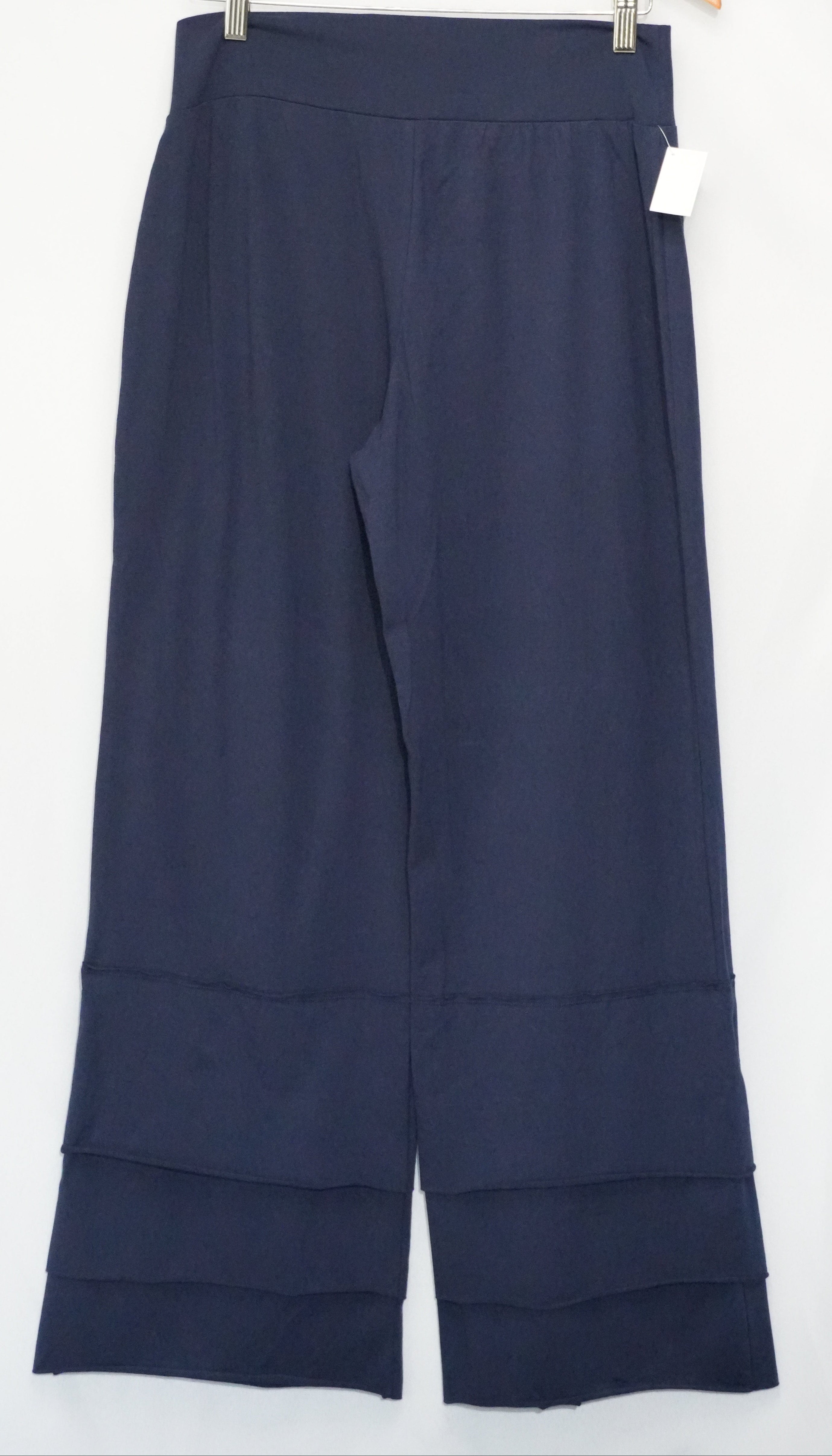 Matilda Jane Wide Leg Pants Women Large Navy Blue Tiered Ruffle Knit Trousers