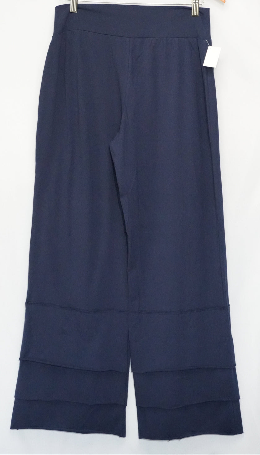 Matilda Jane Wide Leg Pants Women Large Navy Blue Tiered Ruffle Knit Trousers