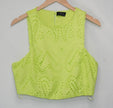 Milk & Honey Crop Top Women Large Lime Green Eyelet Embroidered Pom Pom Trim