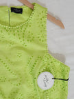 Milk & Honey Crop Top Women Large Lime Green Eyelet Embroidered Pom Pom Trim