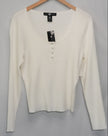 Ashley Stewart Knit Top Women Size 2X White Ribbed Long Sleeve Snap Neck