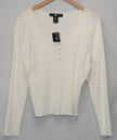 Ashley Stewart Knit Top Women Size 2X White Ribbed Long Sleeve Snap Neck