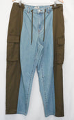 Future Collective Cargo Pants Women Size 14 Blue Olive Colorblock Mixed Media