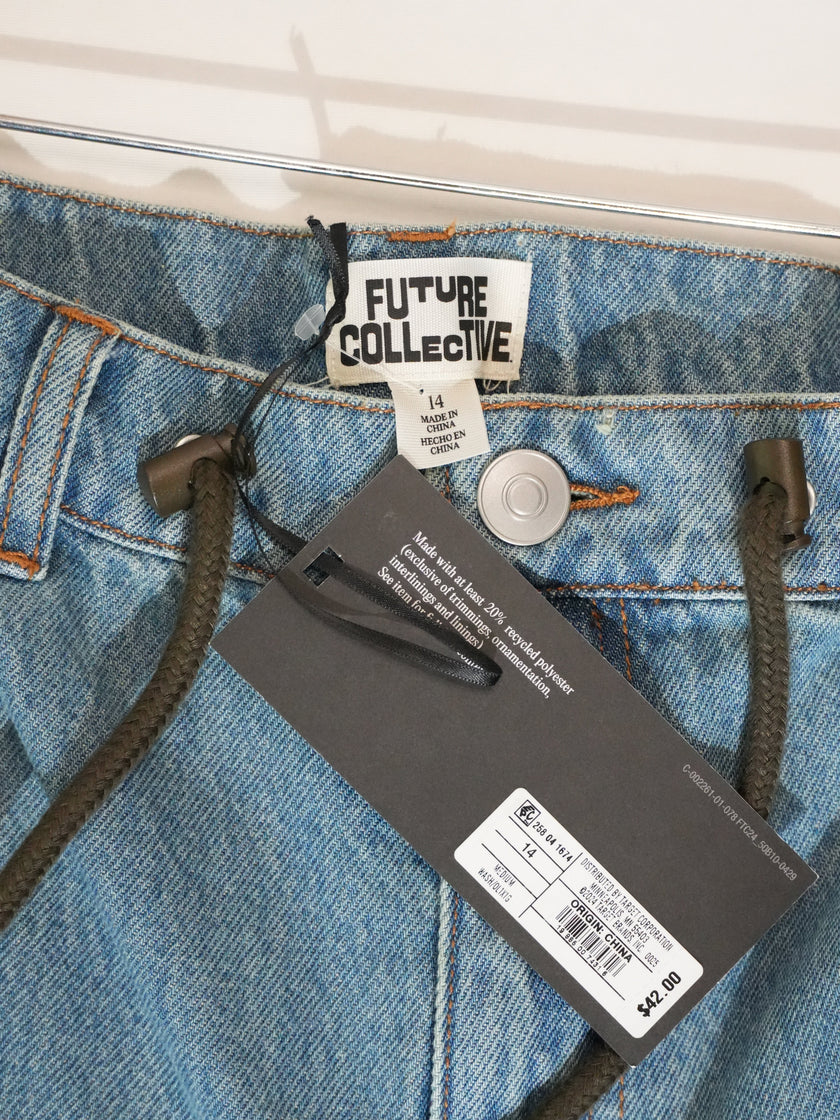 Future Collective Cargo Pants Women Size 14 Blue Olive Colorblock Mixed Media