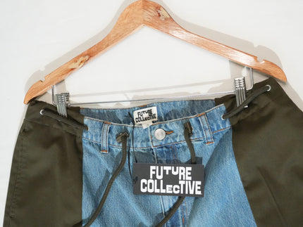 Future Collective Cargo Pants Women Size 14 Blue Olive Colorblock Mixed Media