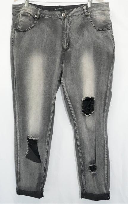 Ashley Stewart Jeans Women Size Twenty Two Gray Distressed Skinny Denim Pants