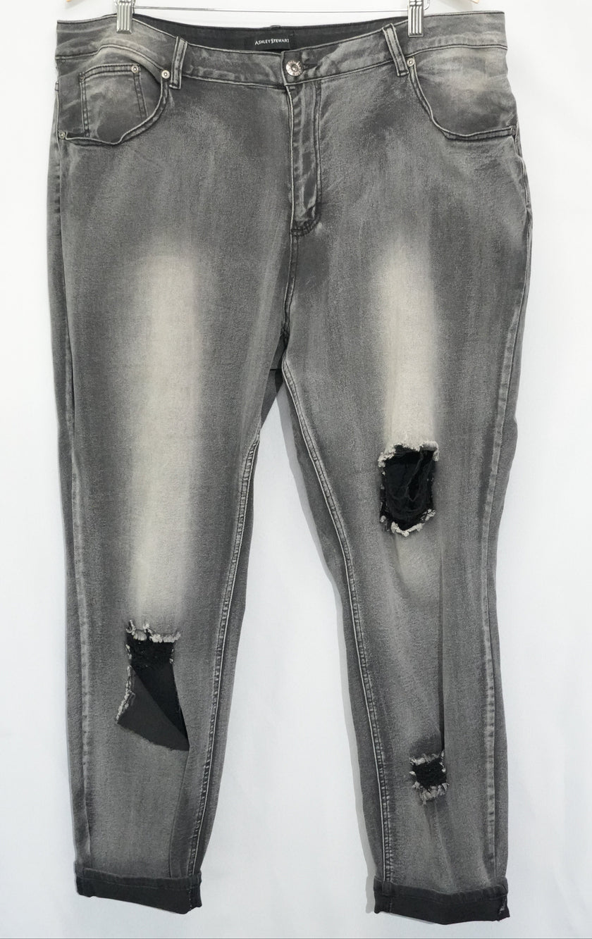 Ashley Stewart Jeans Women Size Twenty Two Gray Distressed Skinny Denim Pants