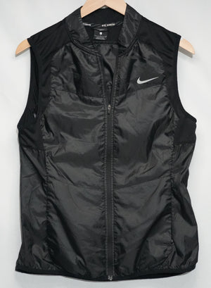 Nike Running Vest Women Large Black Quilted Full Zip Reflective Activewear