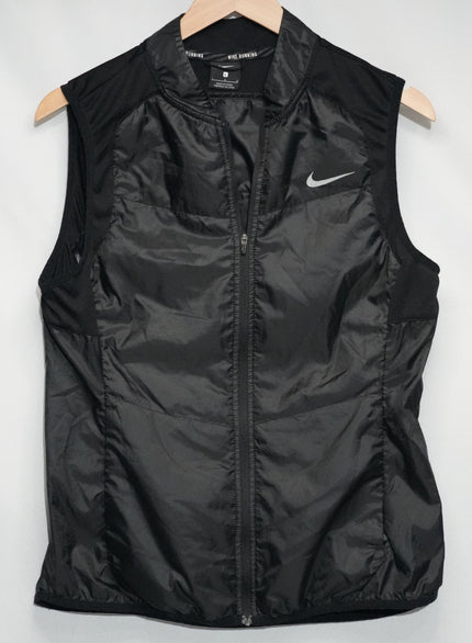 Nike Running Vest Women Large Black Quilted Full Zip Reflective Activewear
