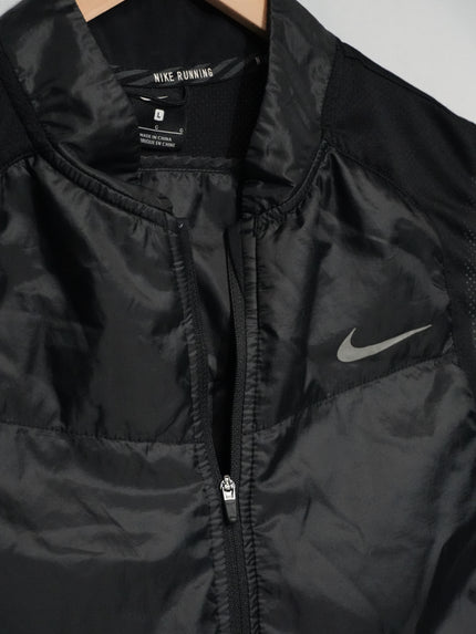 Nike Running Vest Women Large Black Quilted Full Zip Reflective Activewear