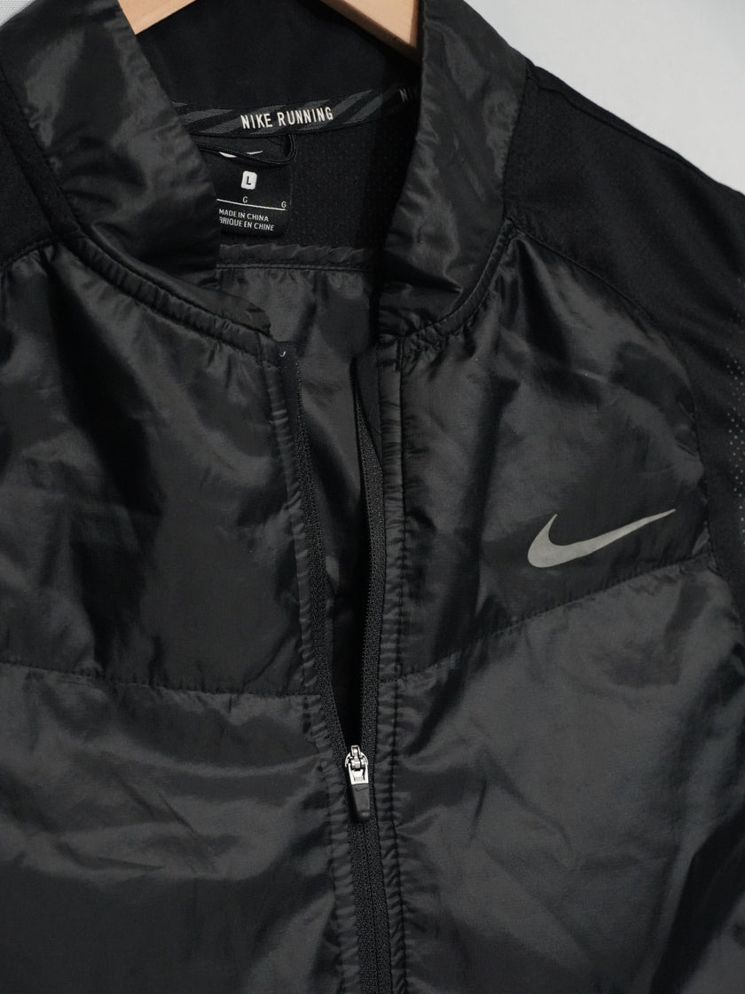 Nike Running Vest Women Large Black Quilted Full Zip Reflective Activewear