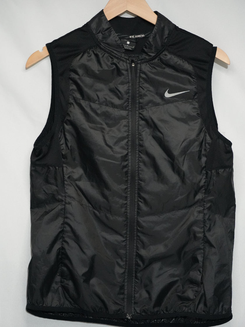 Nike Running Vest Women Large Black Quilted Full Zip Reflective Activewear
