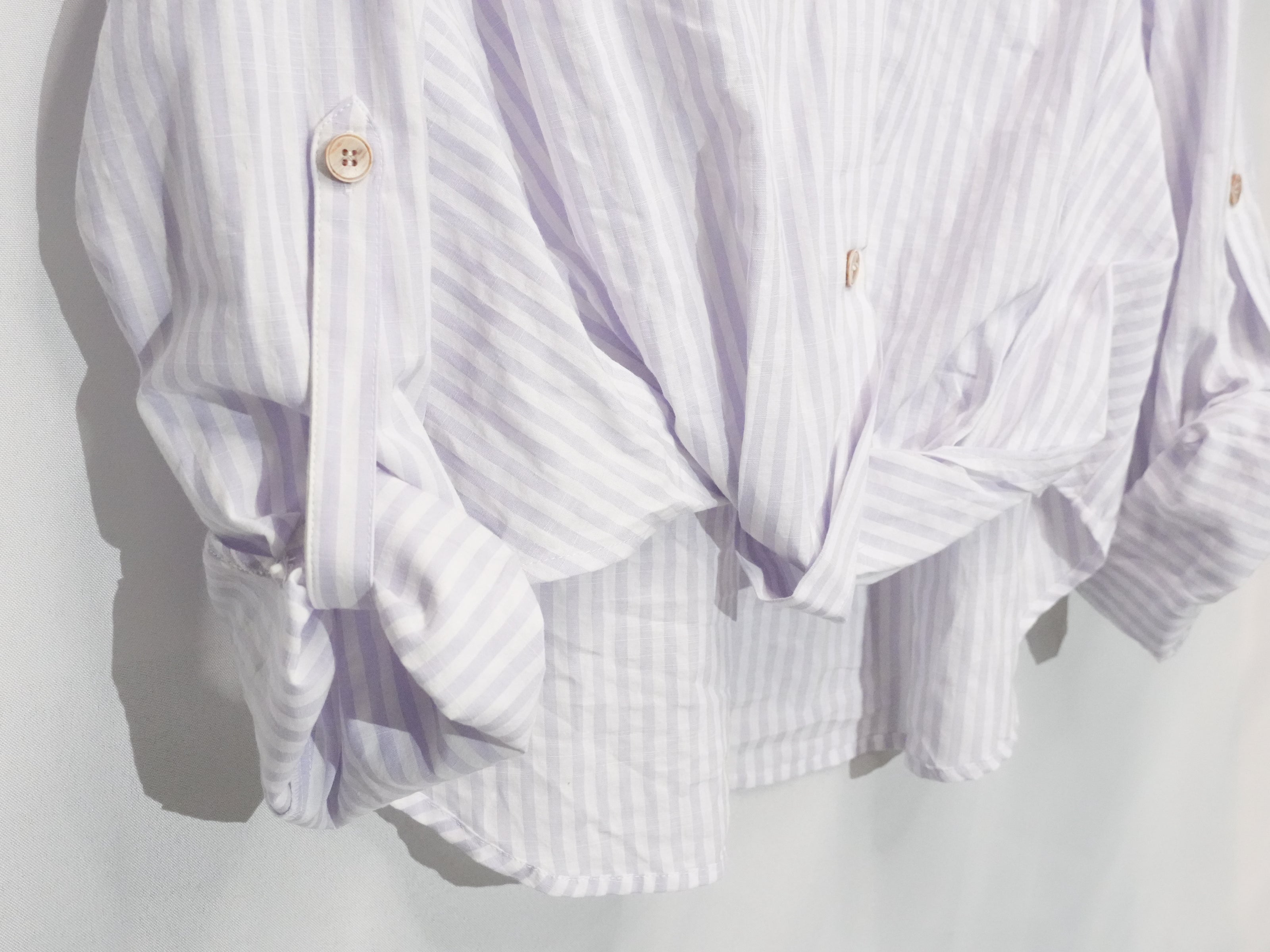 Cider Button Up Shirt Womens Large Lavender White Striped Twist Front Roll Tab