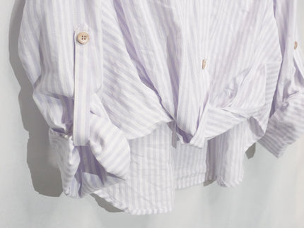 Cider Button Up Shirt Womens Large Lavender White Striped Twist Front Roll Tab