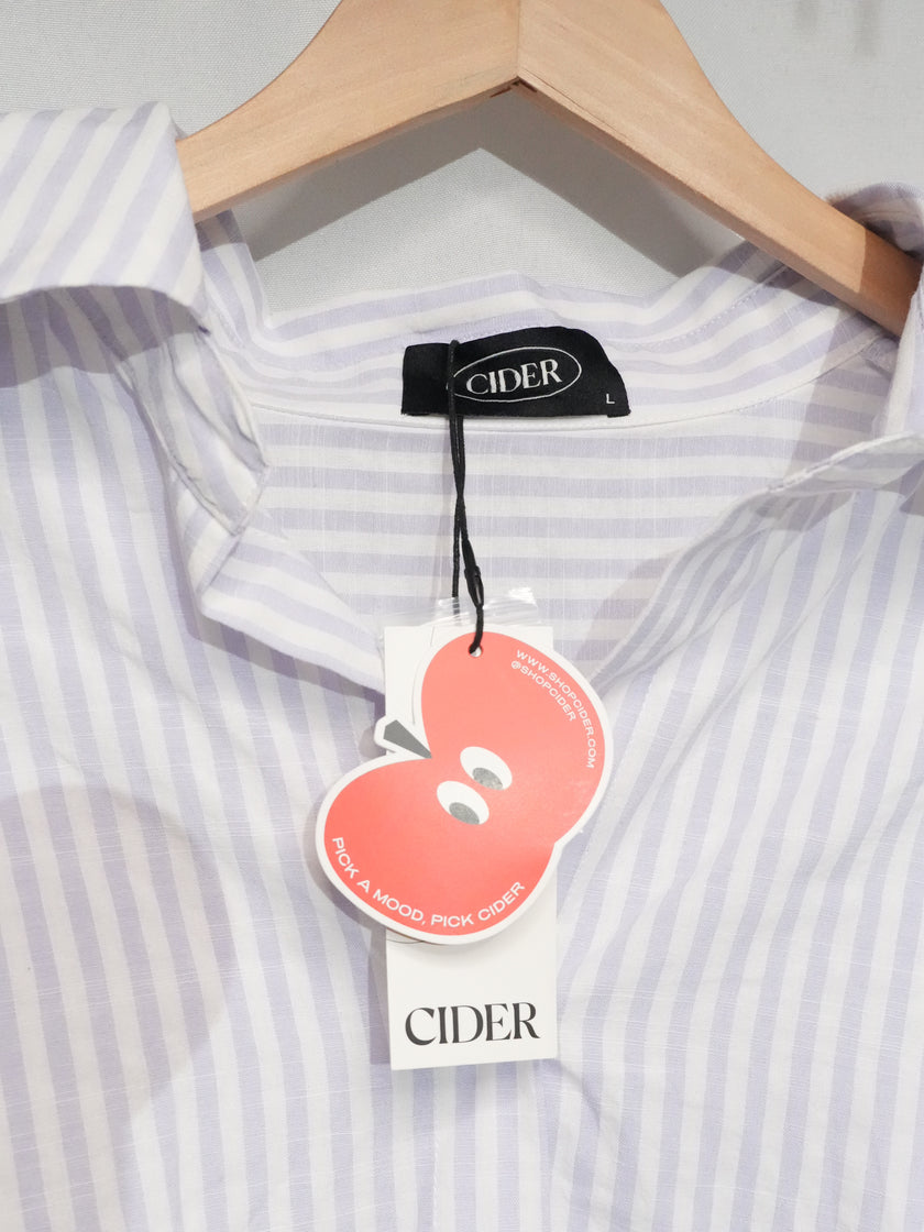 Cider Button Up Shirt Womens Large Lavender White Striped Twist Front Roll Tab