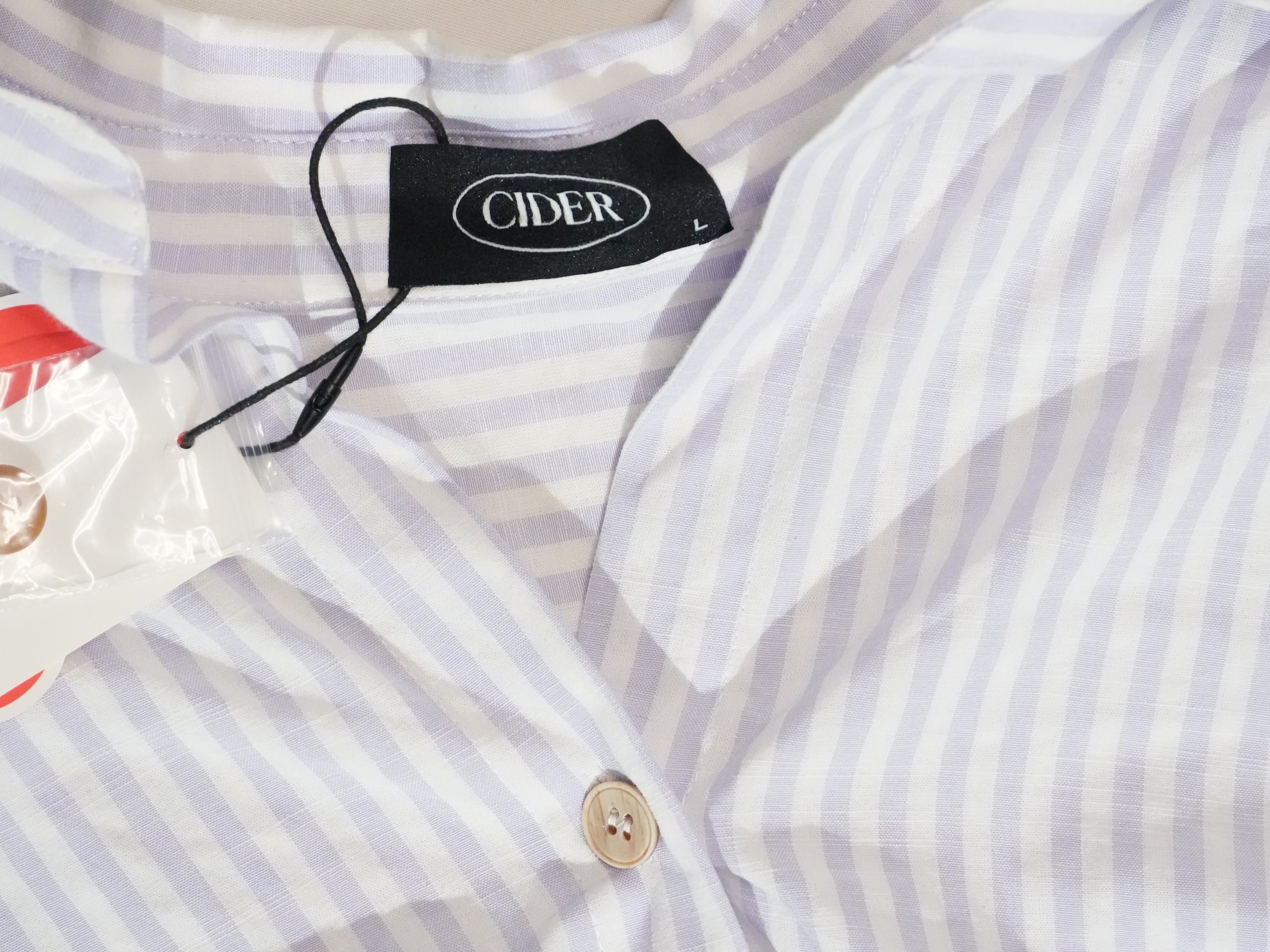 Cider Button Up Shirt Womens Large Lavender White Striped Twist Front Roll Tab