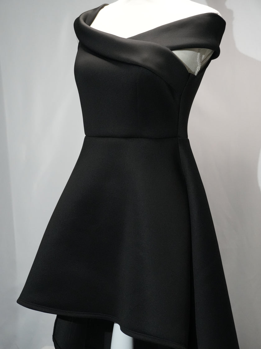 Black High Low Dress Womens Large Black Off Shoulder Scuba Fit Flare Privy