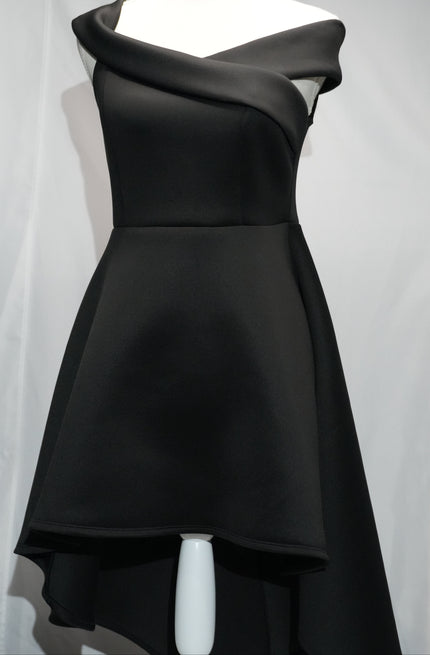 Black High Low Dress Womens Large Black Off Shoulder Scuba Fit Flare Privy