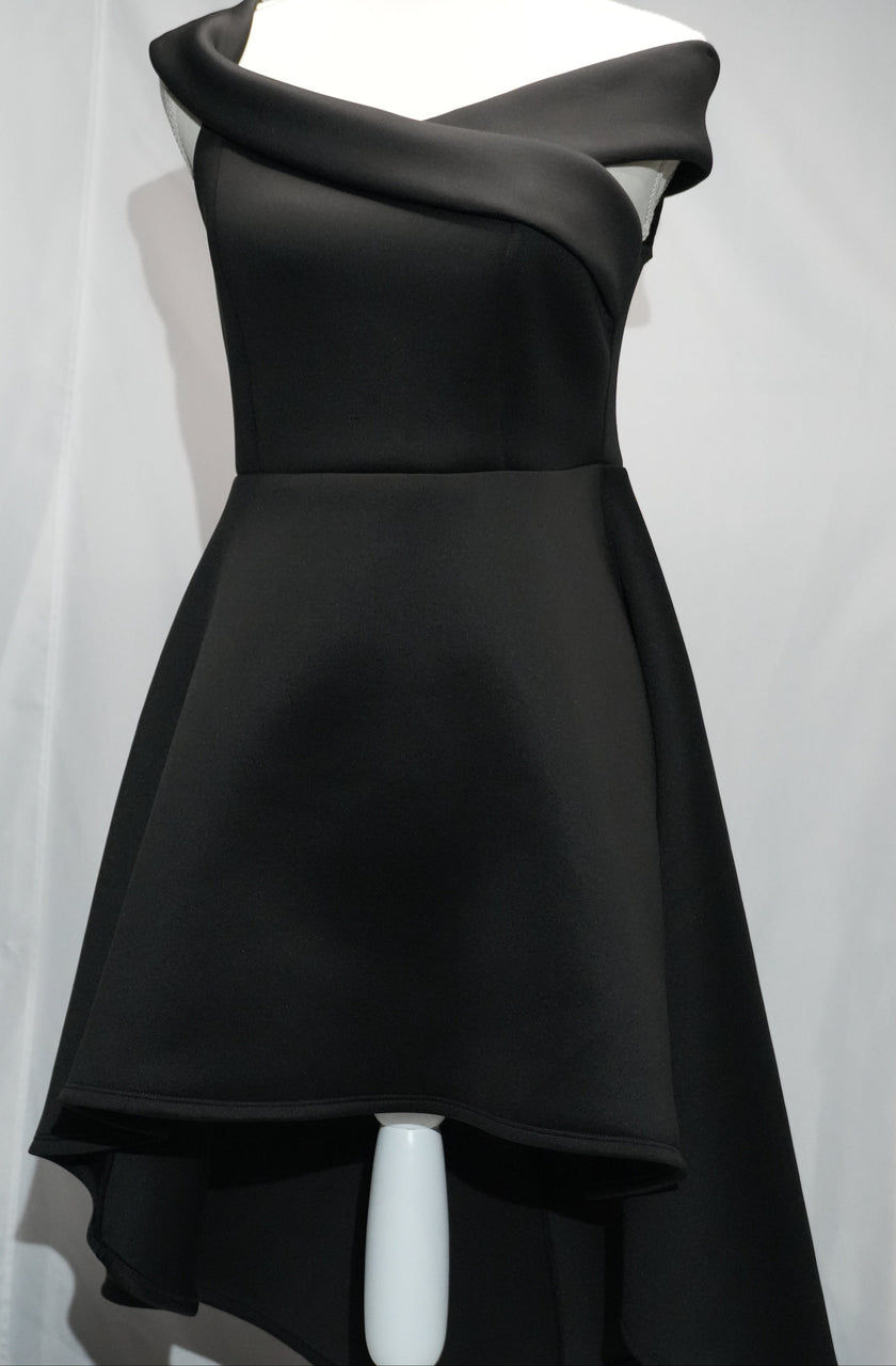 Black High Low Dress Womens Large Black Off Shoulder Scuba Fit Flare Privy