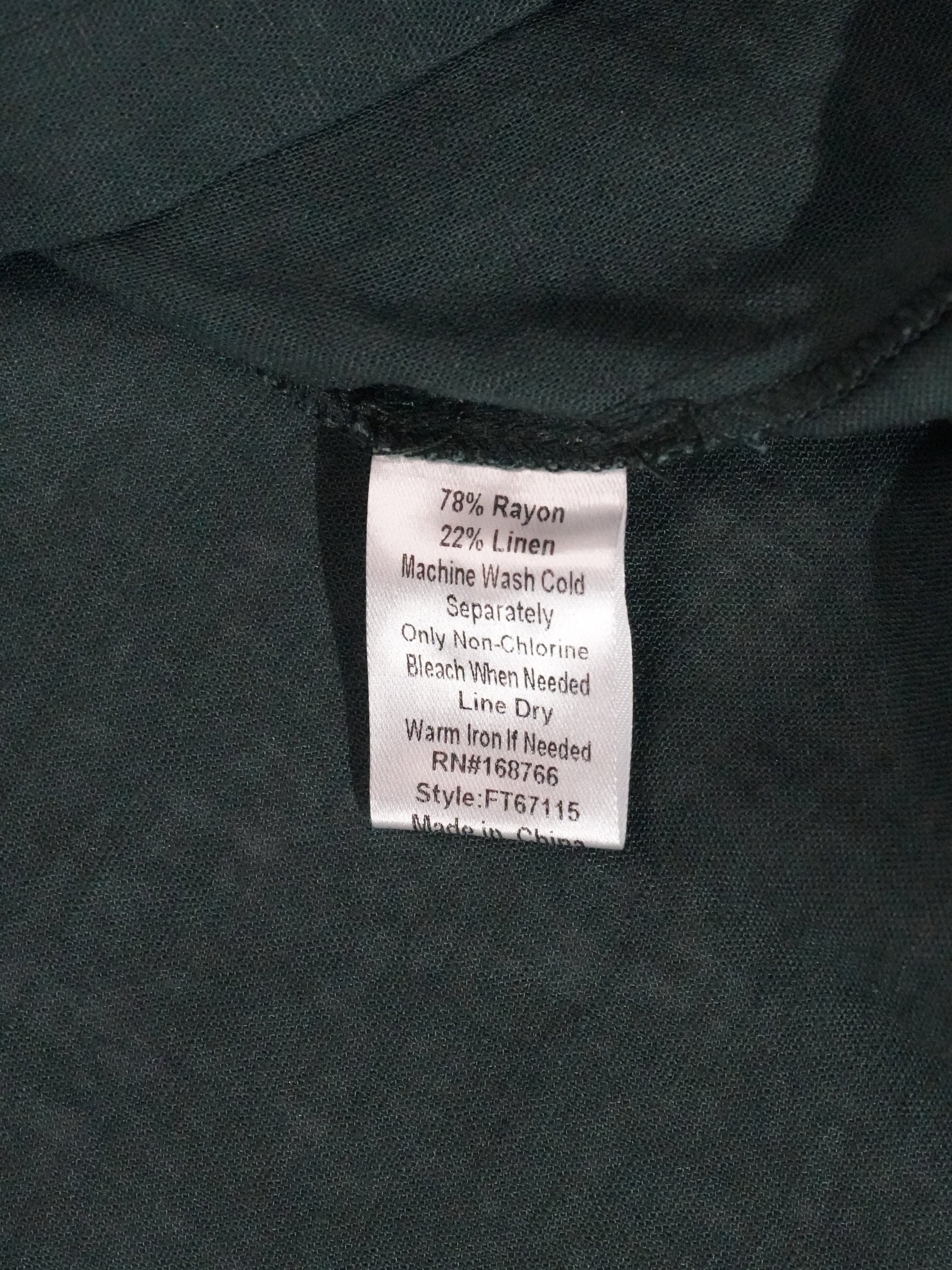Green Linen Short Sleeve Button Down Shirt Women Large
