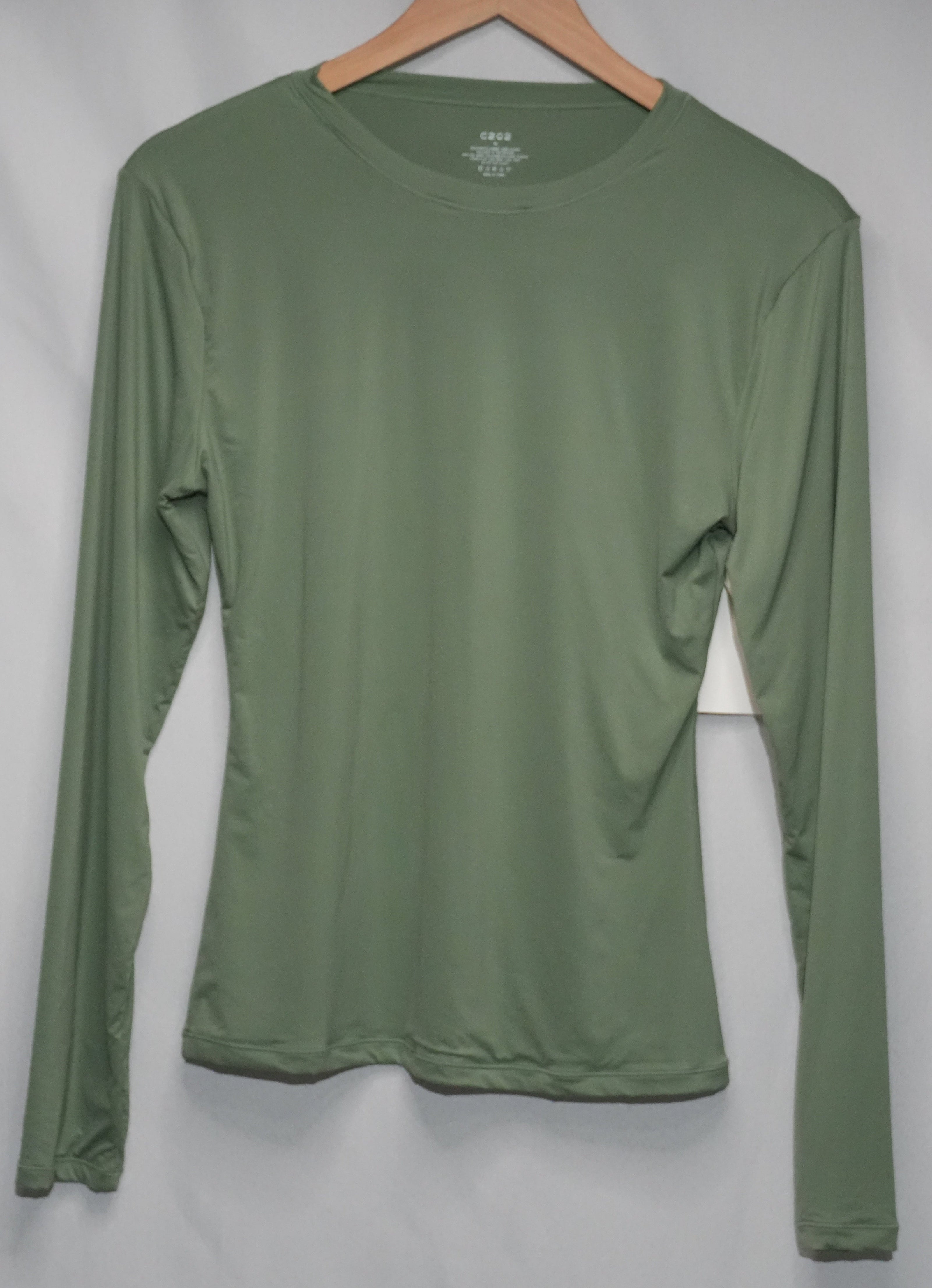 C202 Long Sleeve Top Women Extra Large Sage Green Crewneck Activewear Stretch