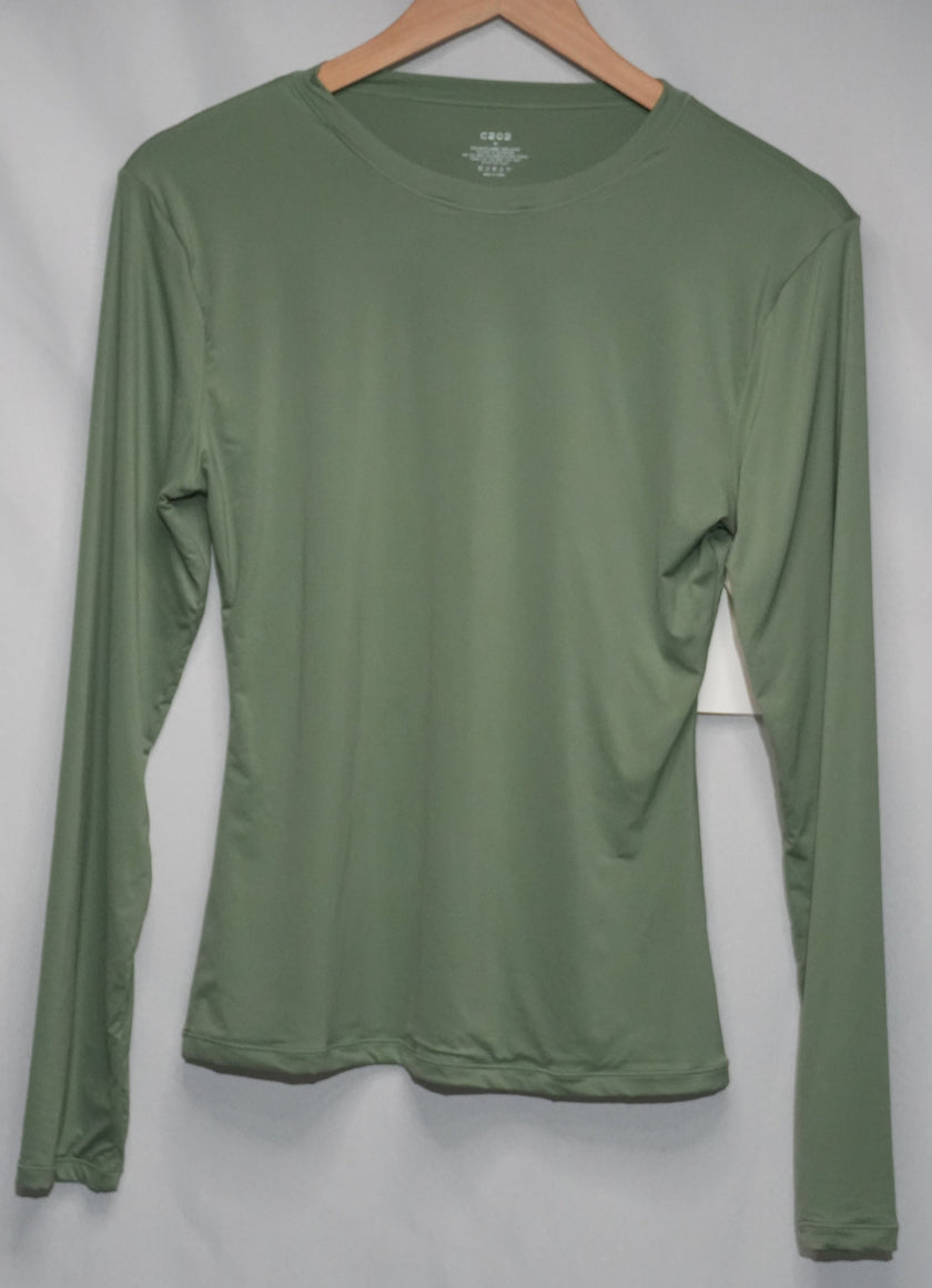 C202 Long Sleeve Top Women Extra Large Sage Green Crewneck Activewear Stretch