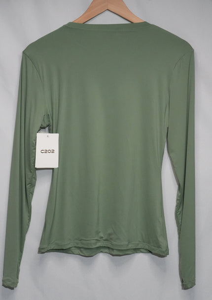 C202 Long Sleeve Top Women Extra Large Sage Green Crewneck Activewear Stretch