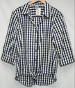 Anne Klein Button Down Shirt Women Large Navy White Gingham Tie Front 3/4 Sleeve
