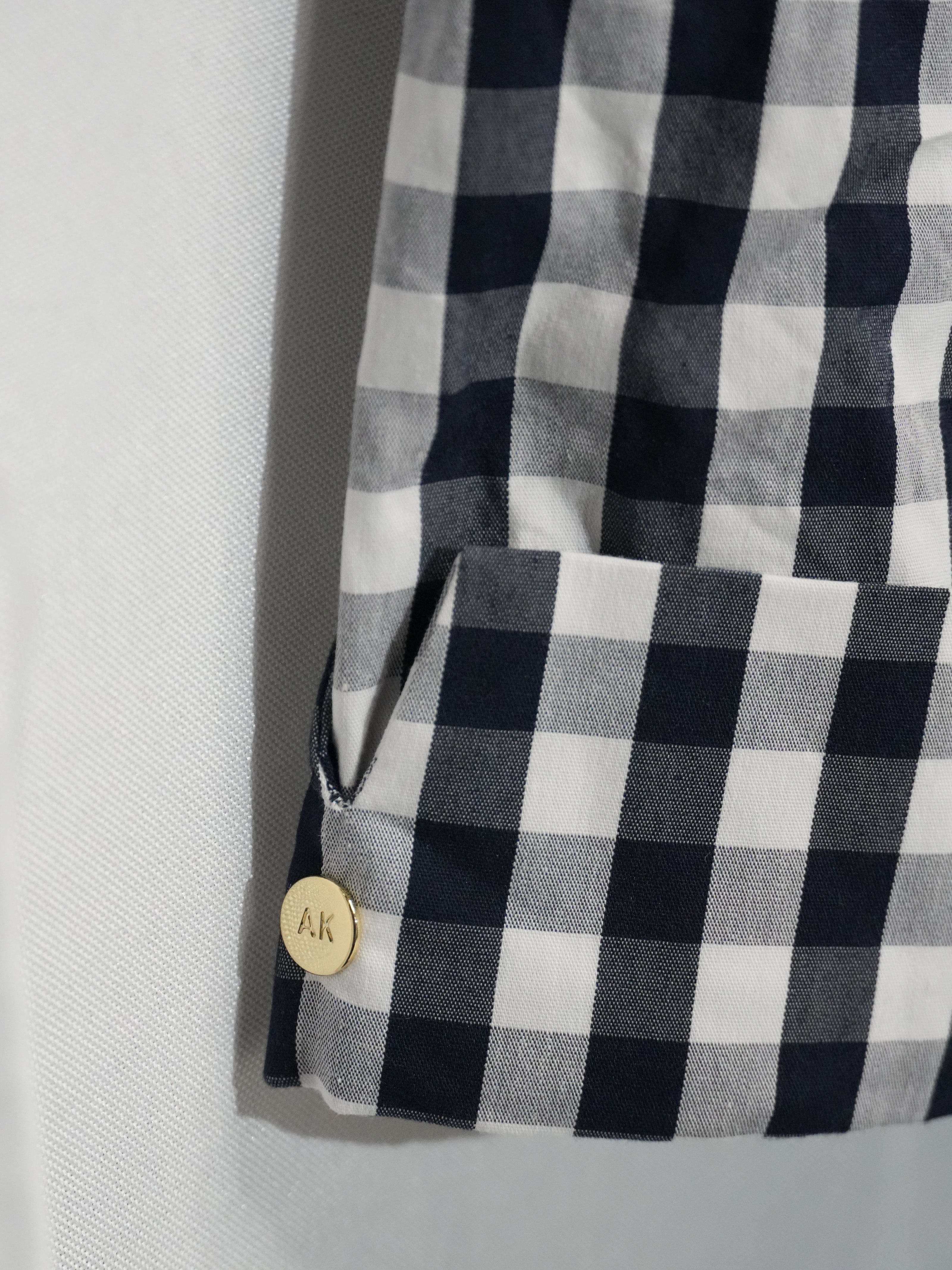 Anne Klein Button Down Shirt Women Large Navy White Gingham Tie Front 3/4 Sleeve