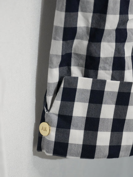 Anne Klein Button Down Shirt Women Large Navy White Gingham Tie Front 3/4 Sleeve
