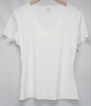 PUMIEY V-Neck T-Shirt Women Extra Large White Short Sleeve Stretch Top