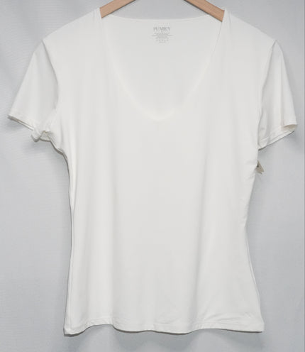 PUMIEY V-Neck T-Shirt Women Extra Large White Short Sleeve Stretch Top