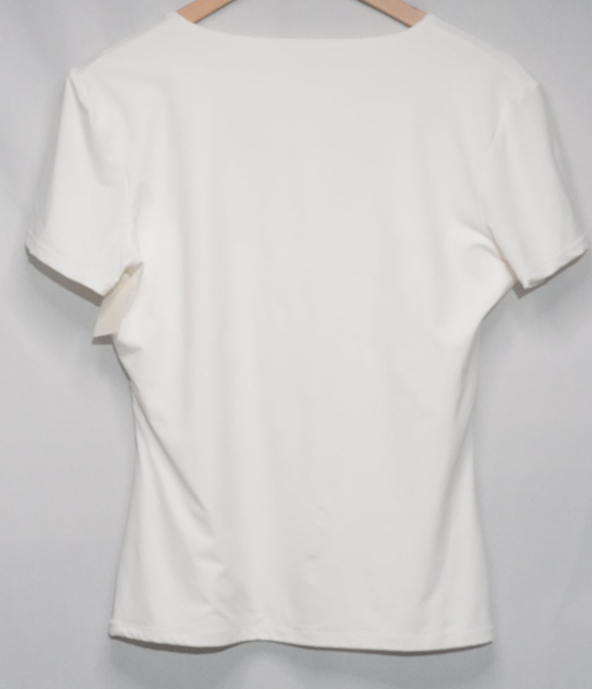 PUMIEY V-Neck T-Shirt Women Extra Large White Short Sleeve Stretch Top