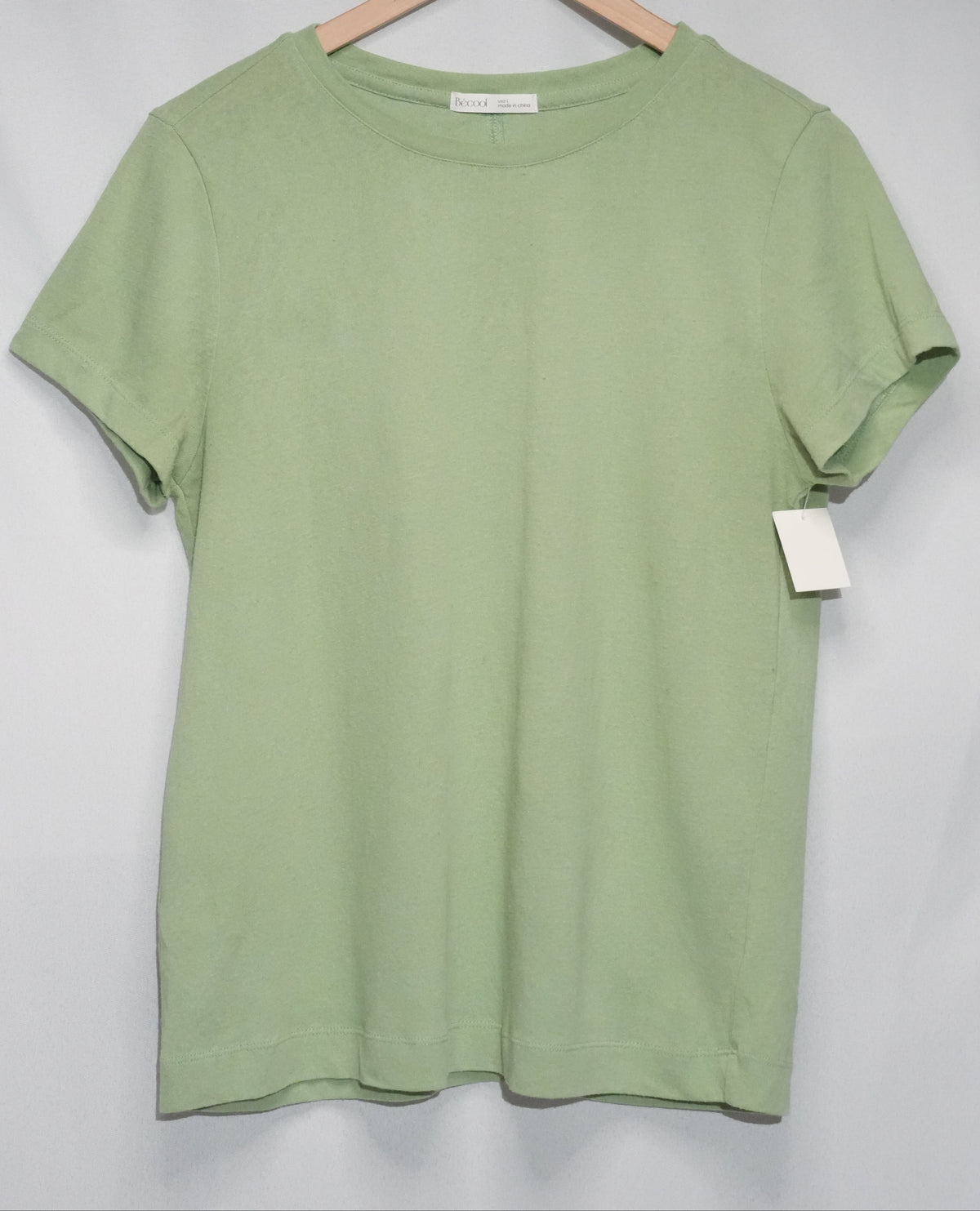 Becool T-Shirt Women Large Green Short Sleeve Crewneck Seam Back Rayon Blend