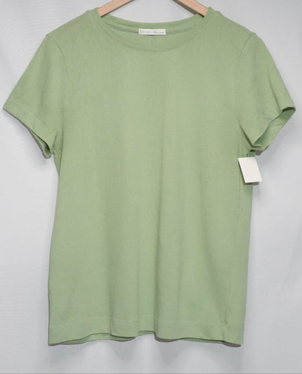 Becool T-Shirt Women Large Green Short Sleeve Crewneck Seam Back Rayon Blend