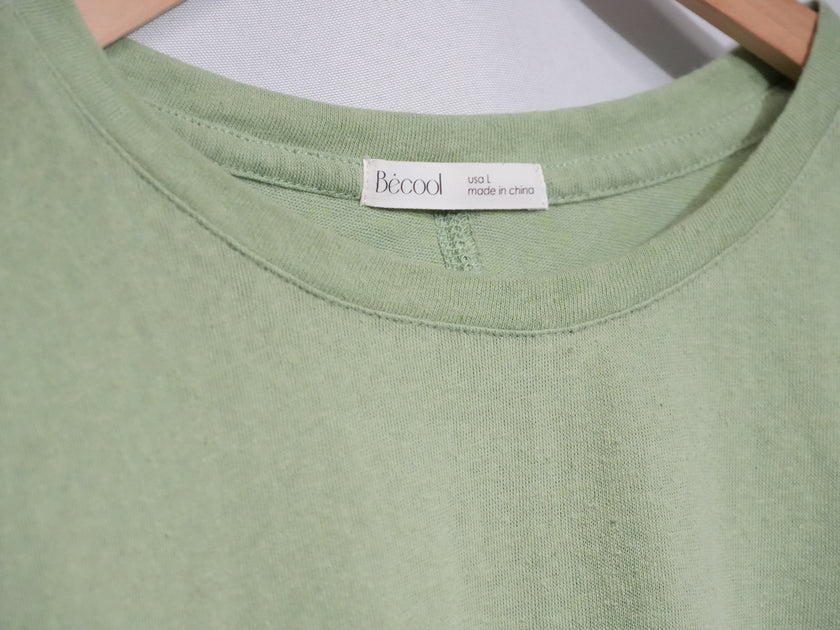 Becool T-Shirt Women Large Green Short Sleeve Crewneck Seam Back Rayon Blend