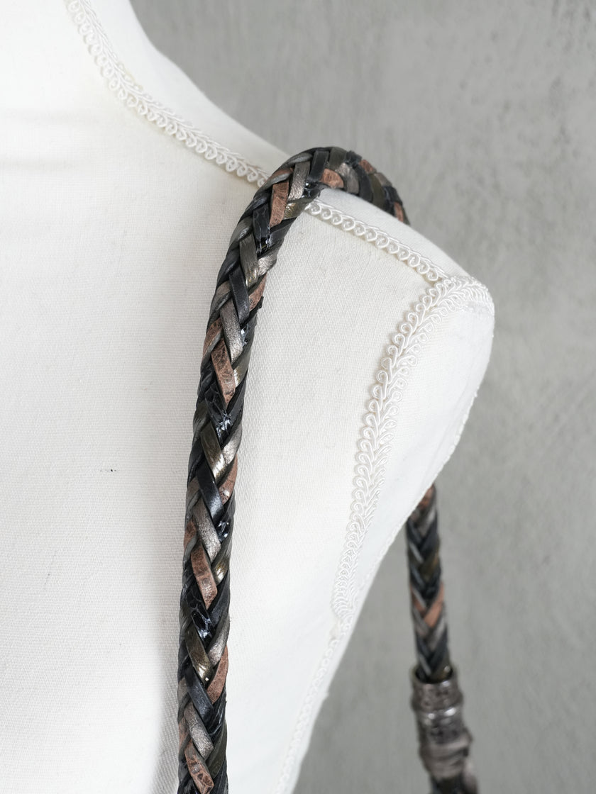 Brighton Hobo Bag Women Large Pewter Metallic Leather Braided Strap Tassel Heart
