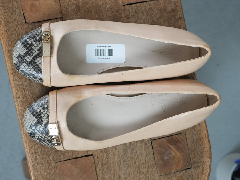 Coach Ballet Flats Women Size 6 Beige Snakeskin Toe Turnlock Leather Vintage Y2K