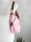 Lauren Ralph Lauren Hobo Bag Women Medium Pink Brown Leather Trim Nylon