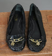 Coach Ballet Flats Women Size 8 Black Patent Glitter Chain Accent Vintage Y2K