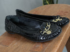 Coach Ballet Flats Women Size 8 Black Patent Glitter Chain Accent Vintage Y2K