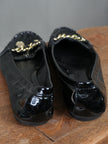 Coach Ballet Flats Women Size 8 Black Patent Glitter Chain Accent Vintage Y2K