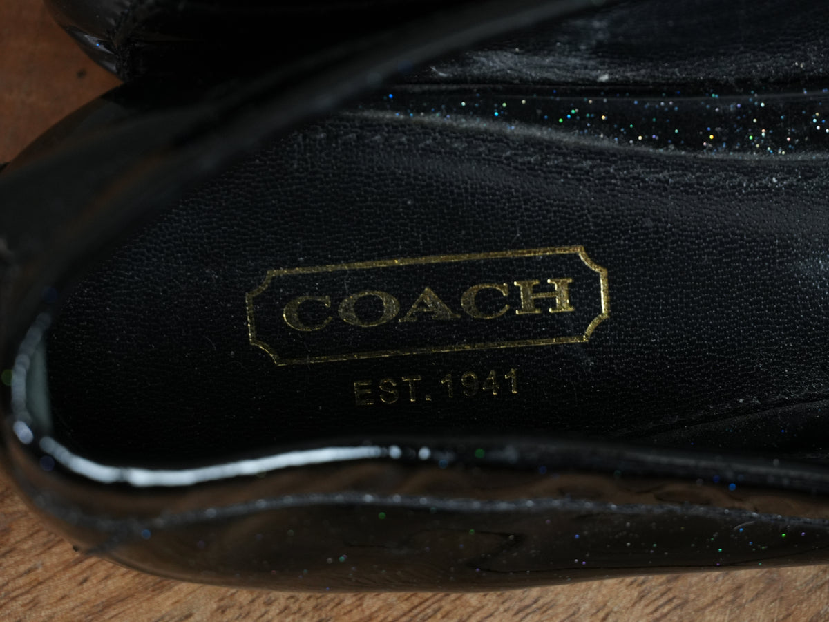 Coach Ballet Flats Women Size 8 Black Patent Glitter Chain Accent Vintage Y2K